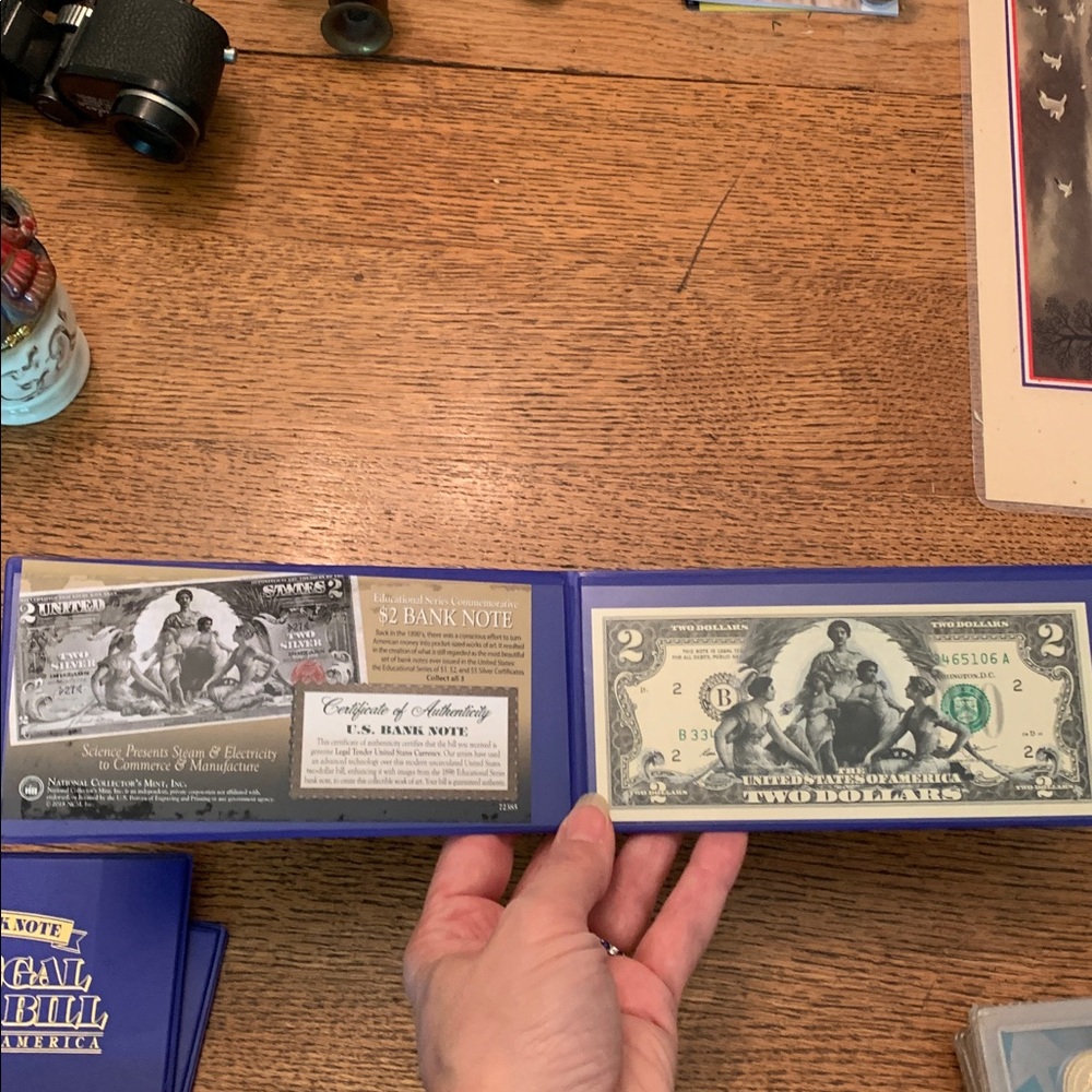 US $2 bill colorized w 1896 educational series artwork imprinted